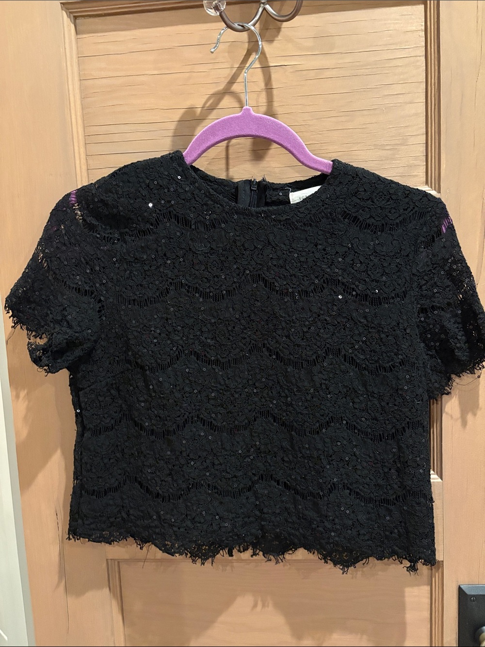 Sophie Rue | Black Lace Sequin Crop Top | size S